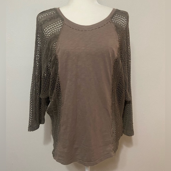 Anthropologie women's S slouchy batwing open knit/cotton brown boho top EUC - Picture 1 of 7